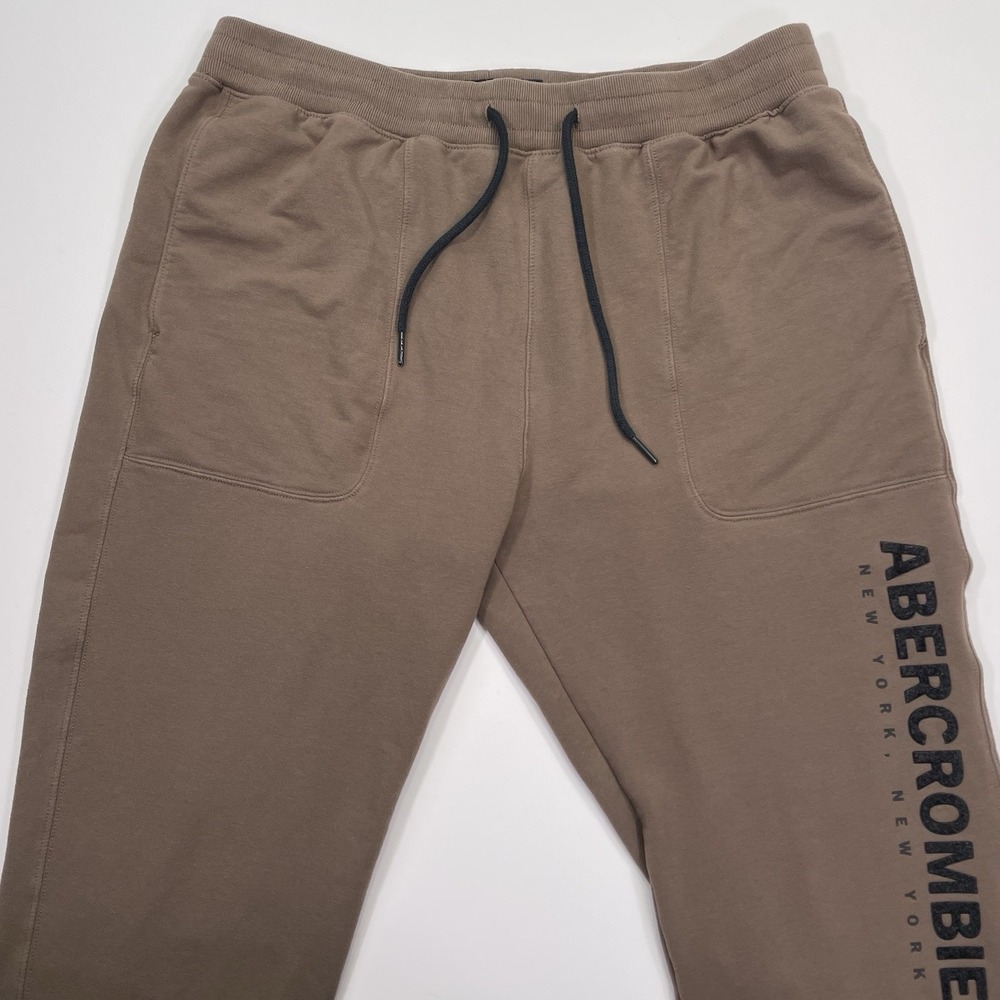 Abercrombie Fitch Joggers Men's XL Sweatpants Spellout New York Brown 34x28.5